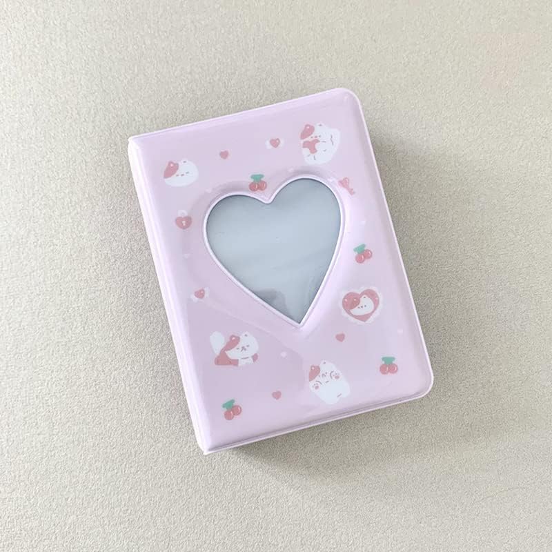 YAHUIPEIUS 3 Inch Mini Photo Album, Heart Hollow Card Binder Photo Card Holder with Pendant 40 Pockets (pink white cat) - Image 4